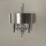 Pair of vintage wall lights, brushed metal and chrome, France 1960