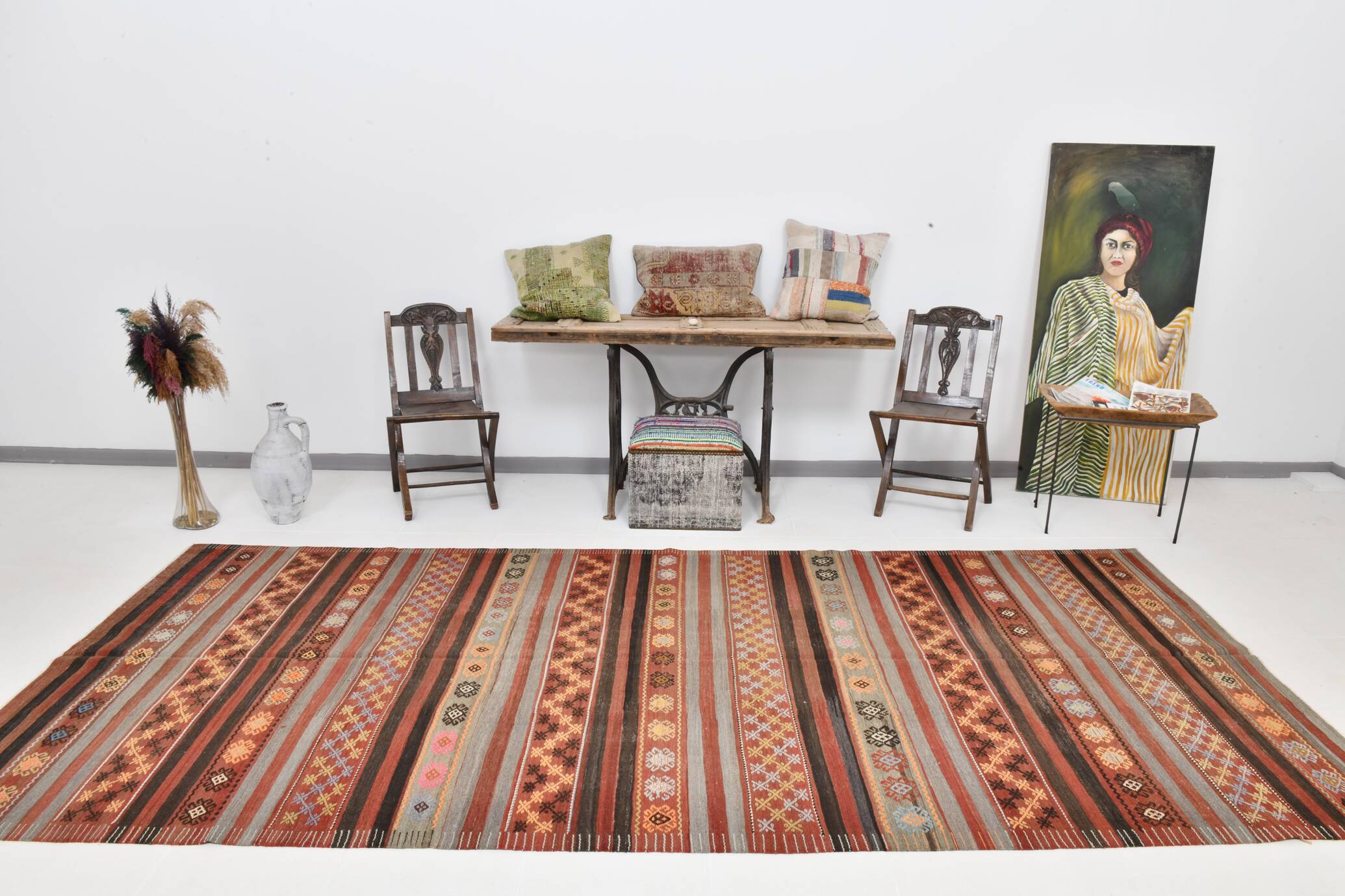 5x12 Long Wide Turkish Vintage Kilim Rug 162x377Cm SK 32815