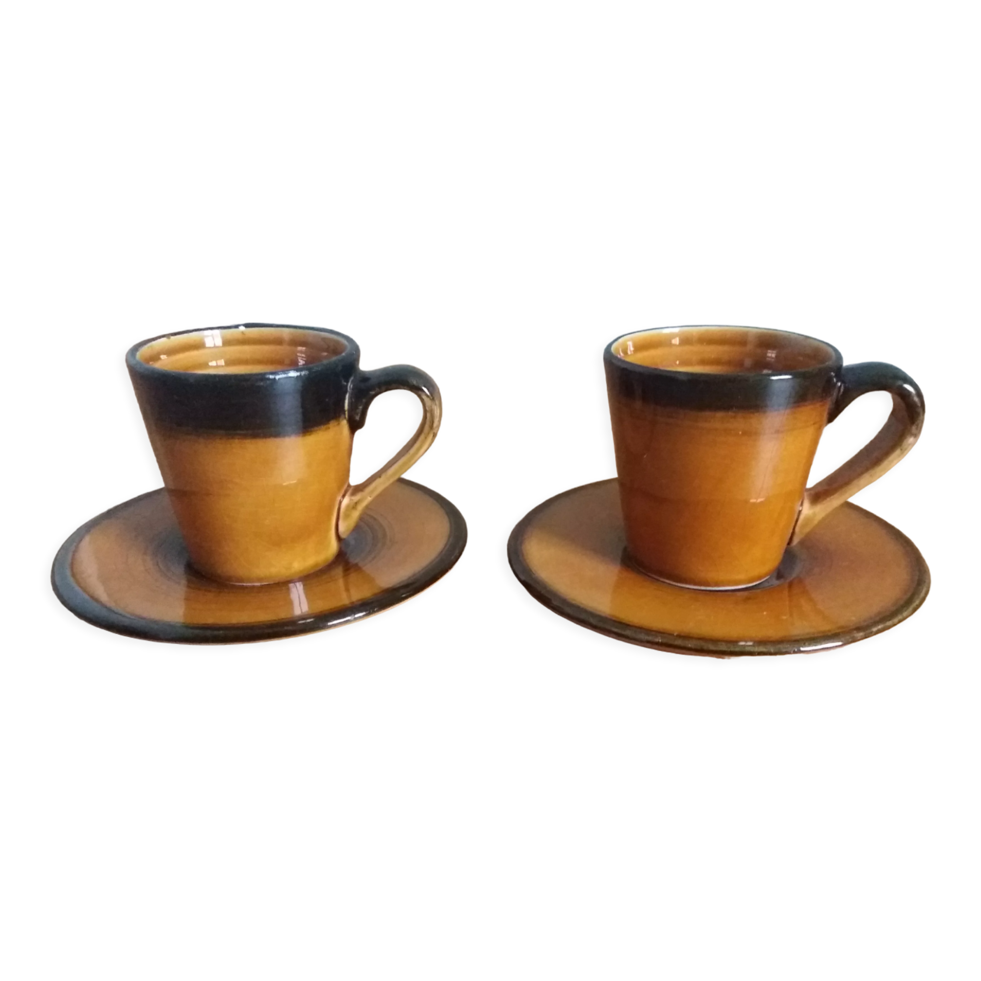 2 Longchamp ceramic coffee cups and saucers