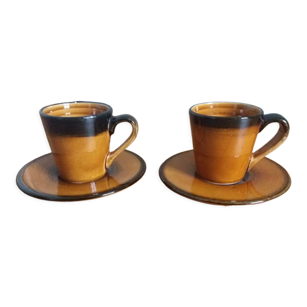 2 tasses à café et soucoupes en céramique Longchamp