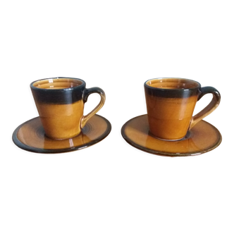 2 tasses à café et soucoupes en céramique Longchamp