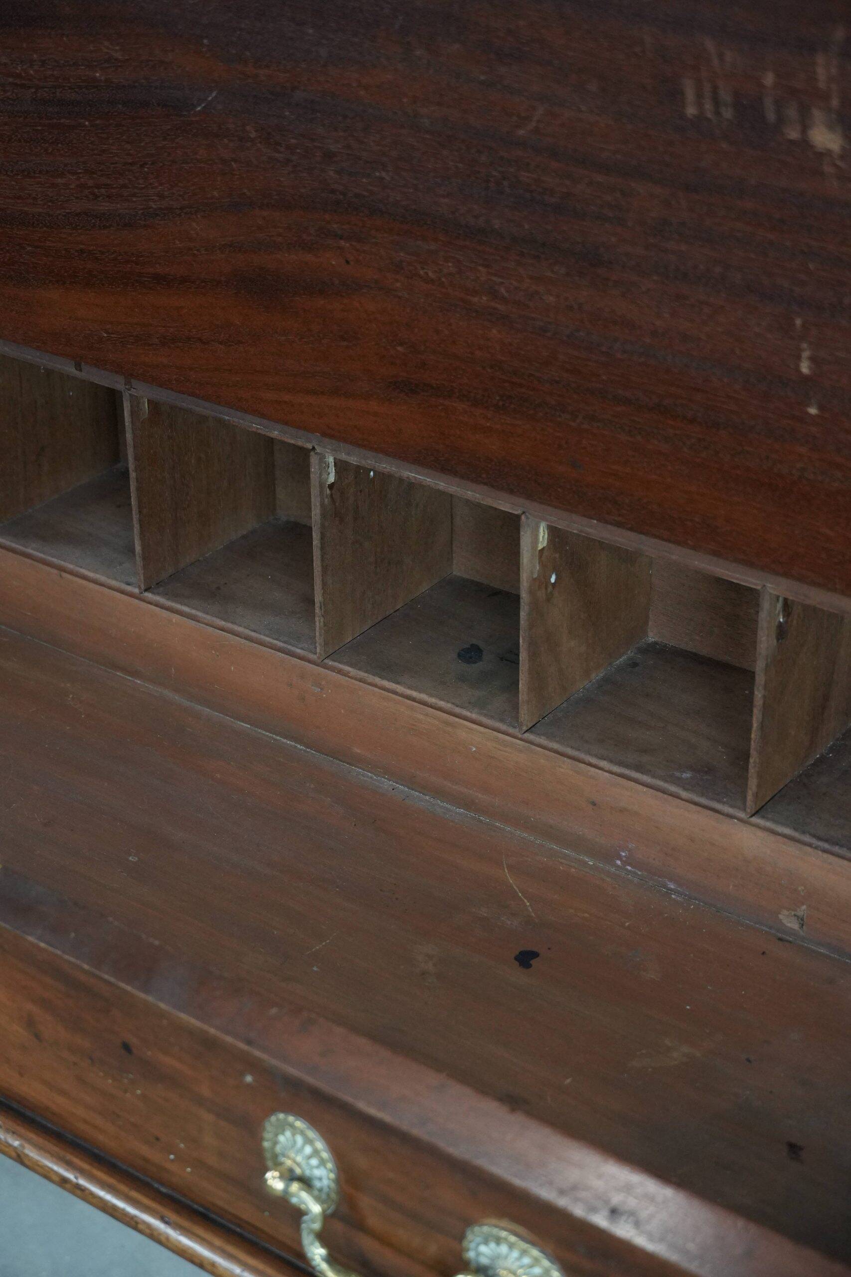 19th century English antique oak wall desk/writing table on wheels
