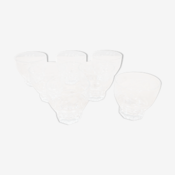 Series of 7 cups glass 50/60s glass molded floral decoration