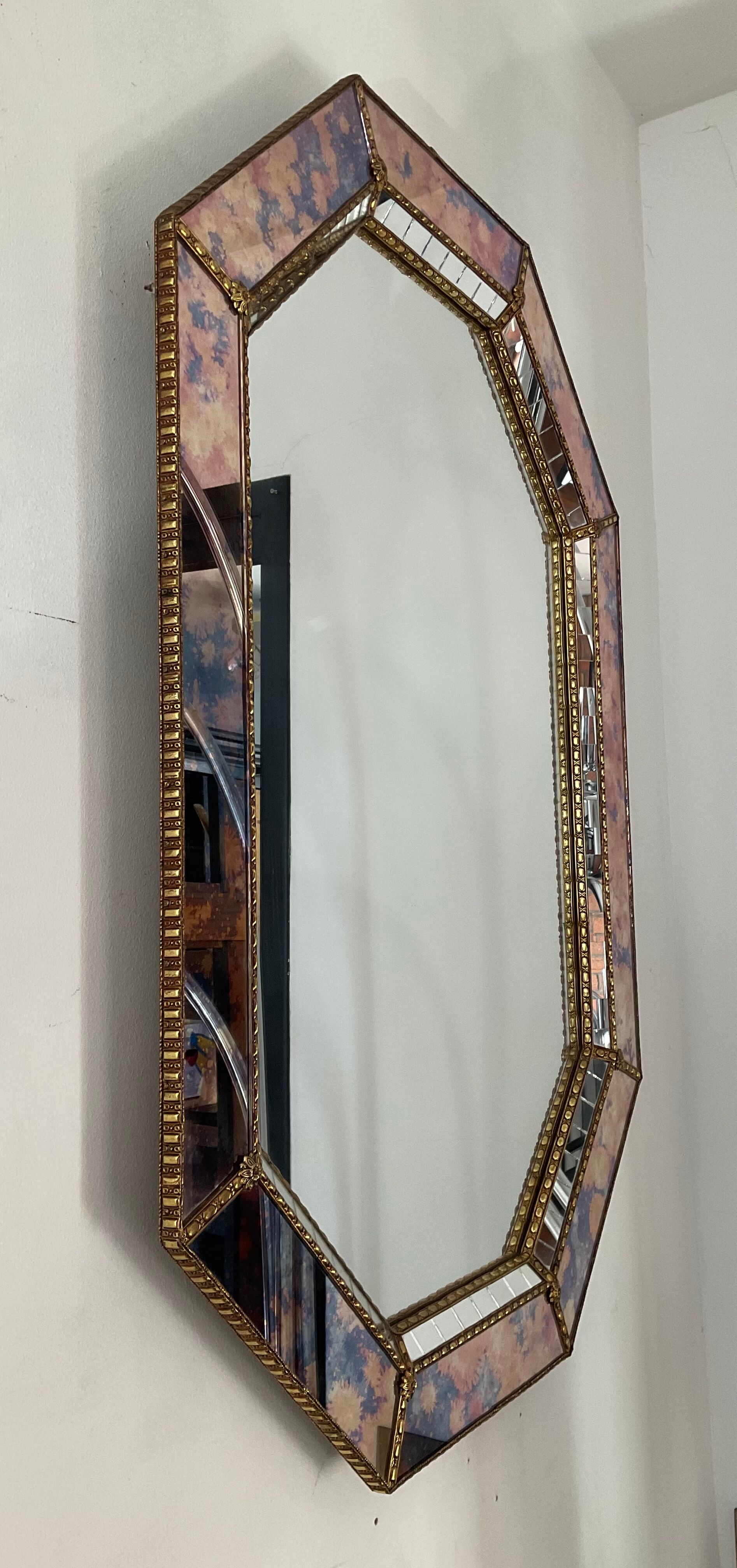 Vintage mirror with brass and wood parcloses