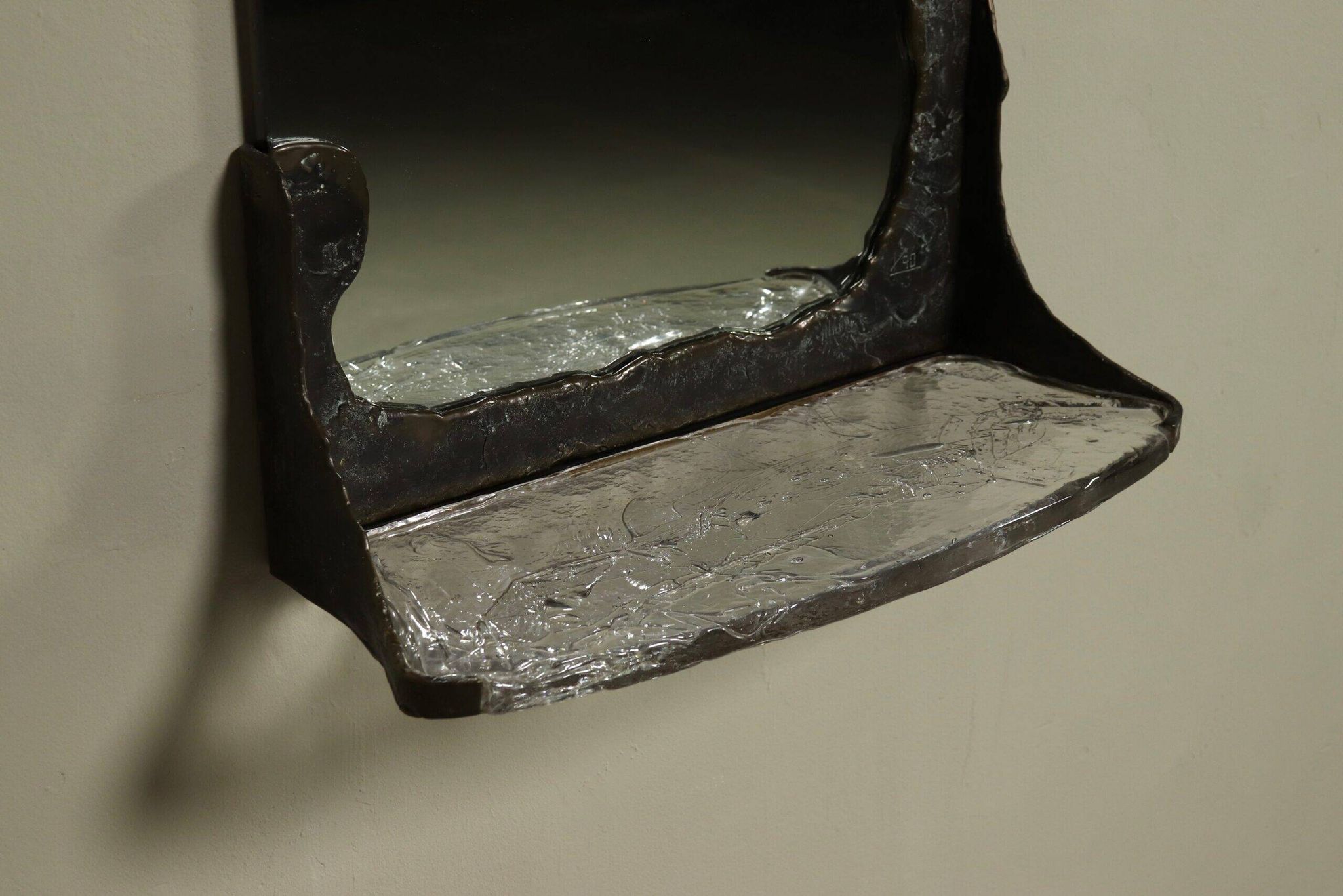 Lothar Klute sculptural bronze wall mirror with glass shelf 1990s