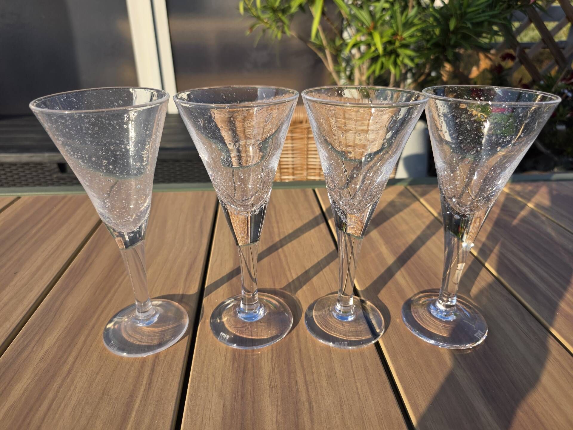 Set of 4 bubble glass champagne flutes / goblets Biot Signed 22 cm