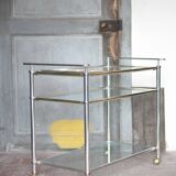 Vintage rolling dessert bar in gold metal and glass by Roche Bobois.