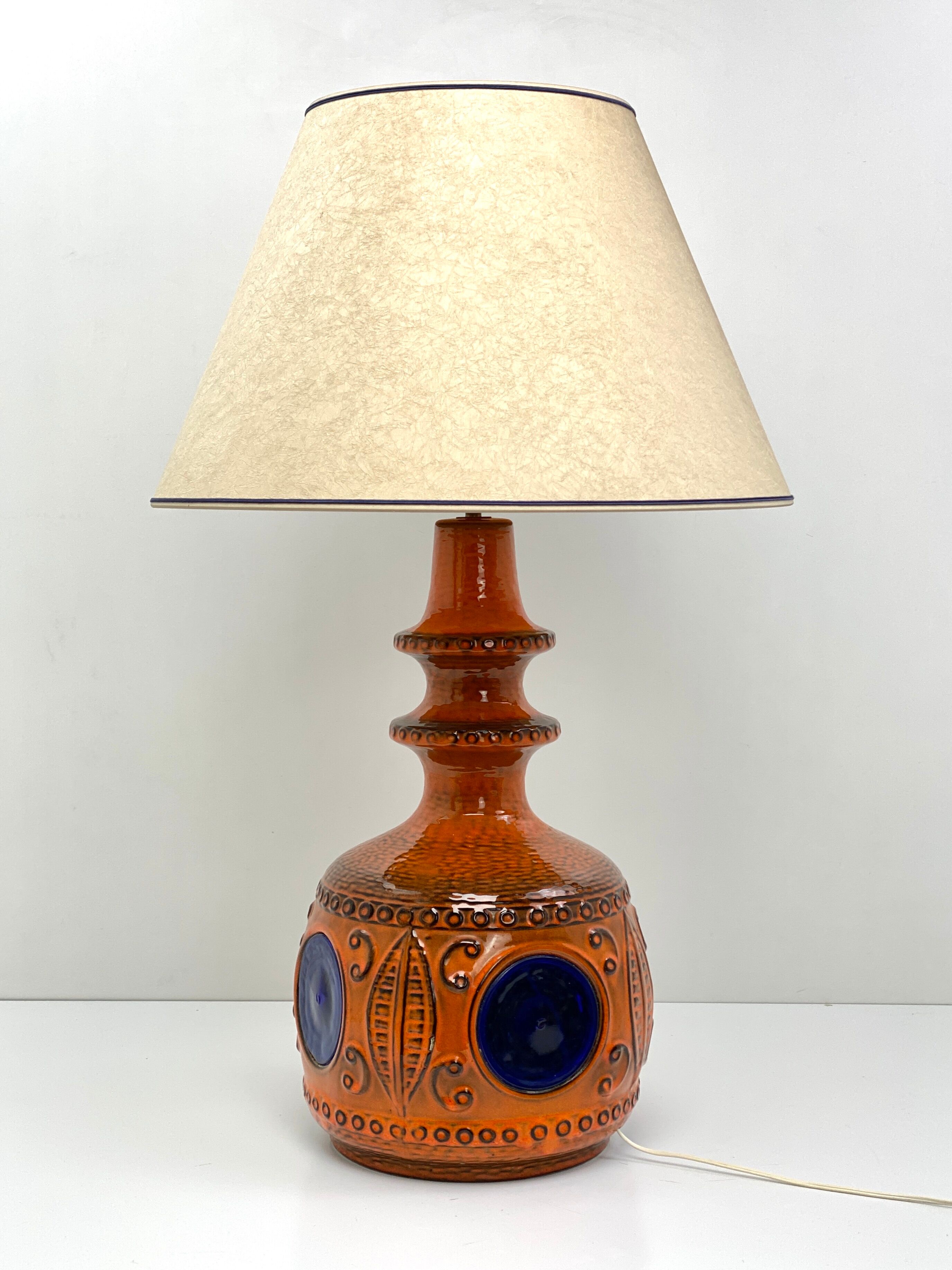Large vintage ceramic lamp – cobalt blue decor – 1960s/70s