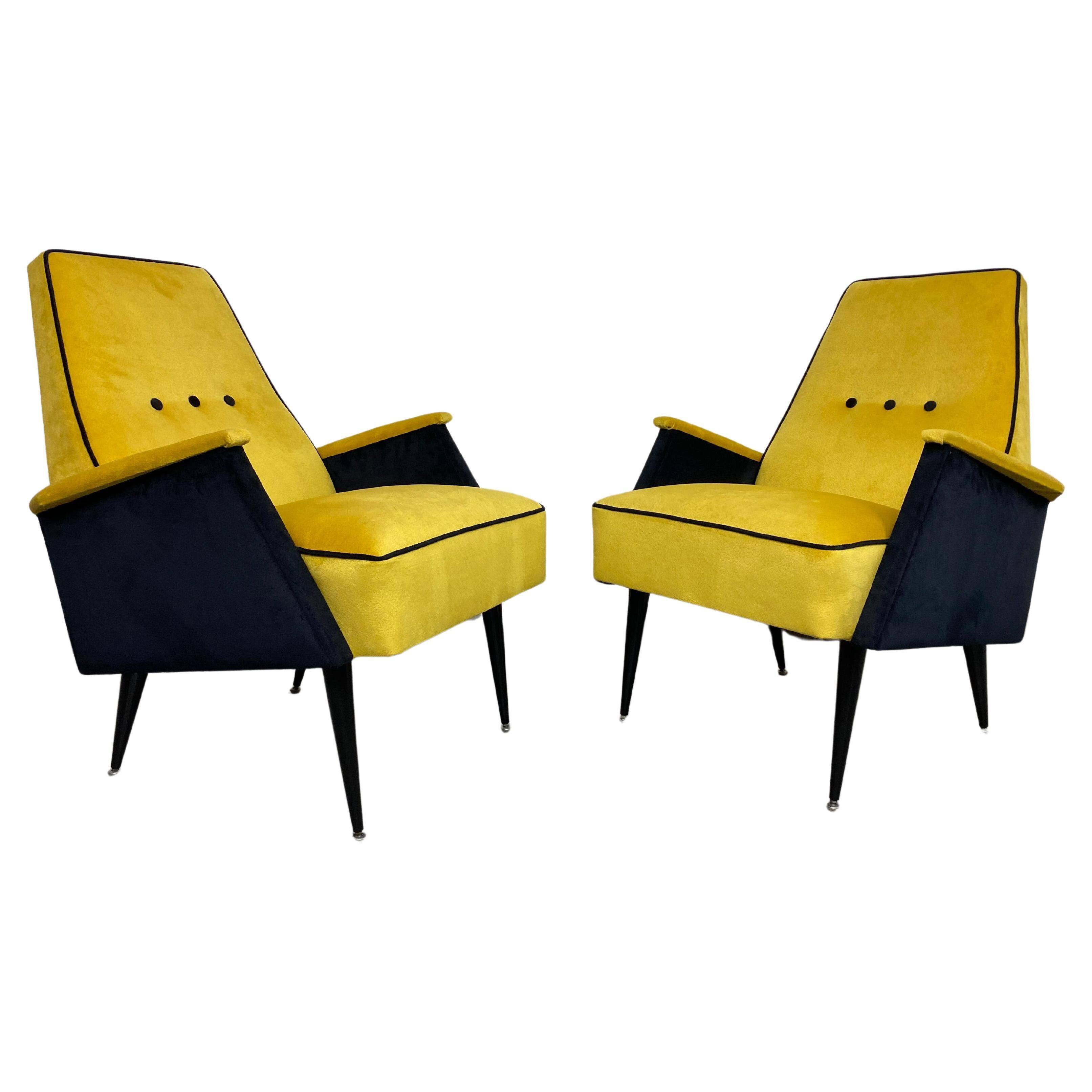Mid-century design yellow armchairs