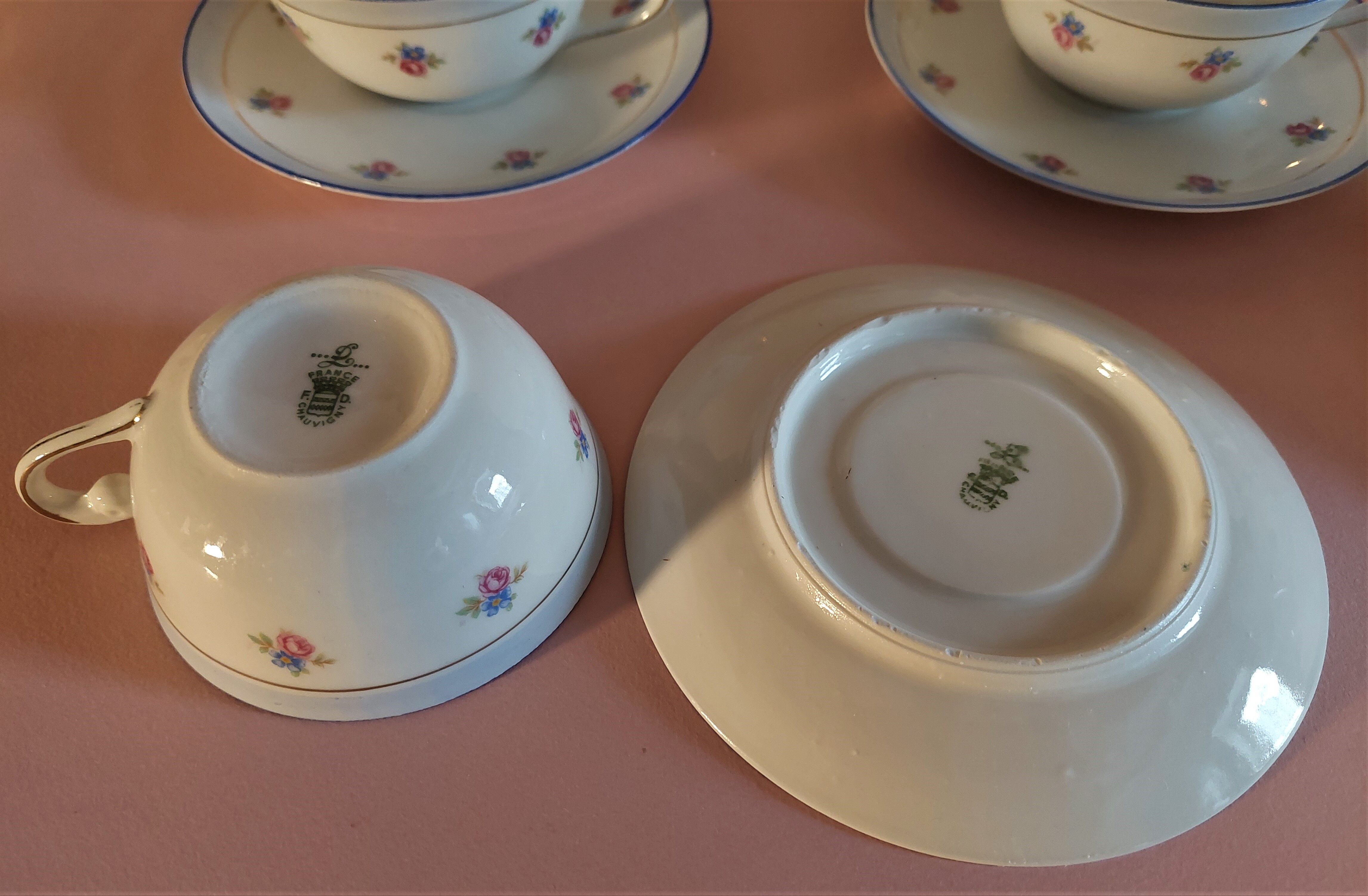 Chauvigny porcelain tea set six cups