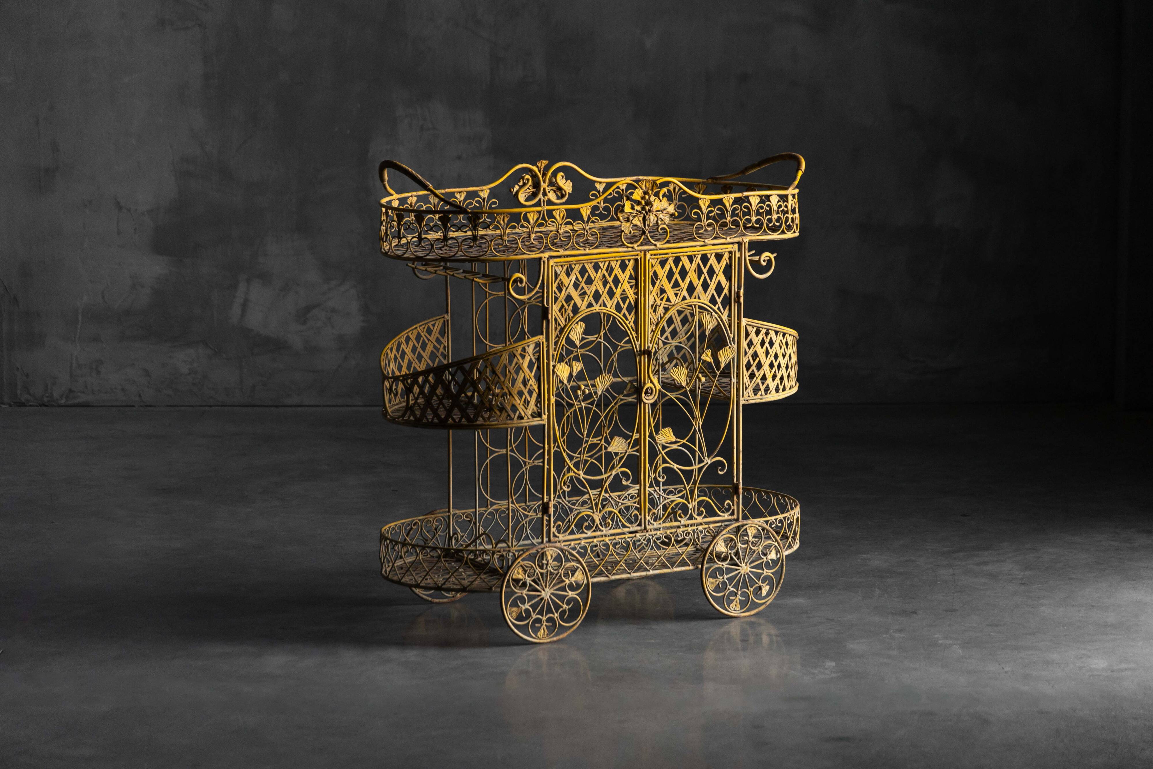 Antique cast iron serving trolley, France, early 20th century