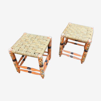 wooden stools and rush rope
