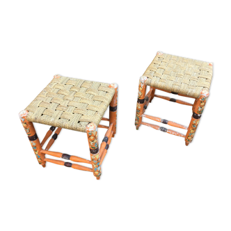 wooden stools and rush rope