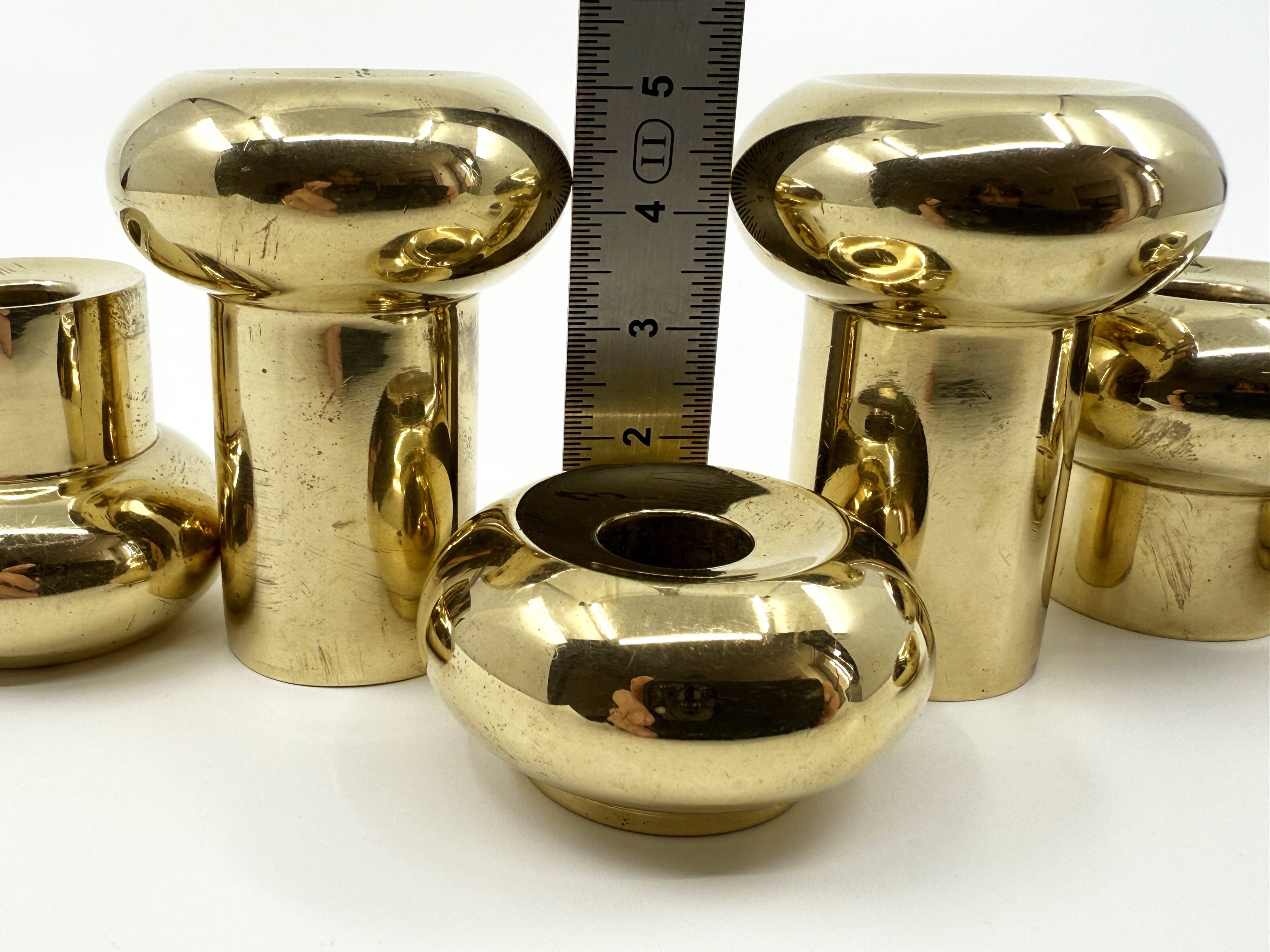 6 small brass candlesticks • Landskrona Mässing • Sweden • Circa 1978
