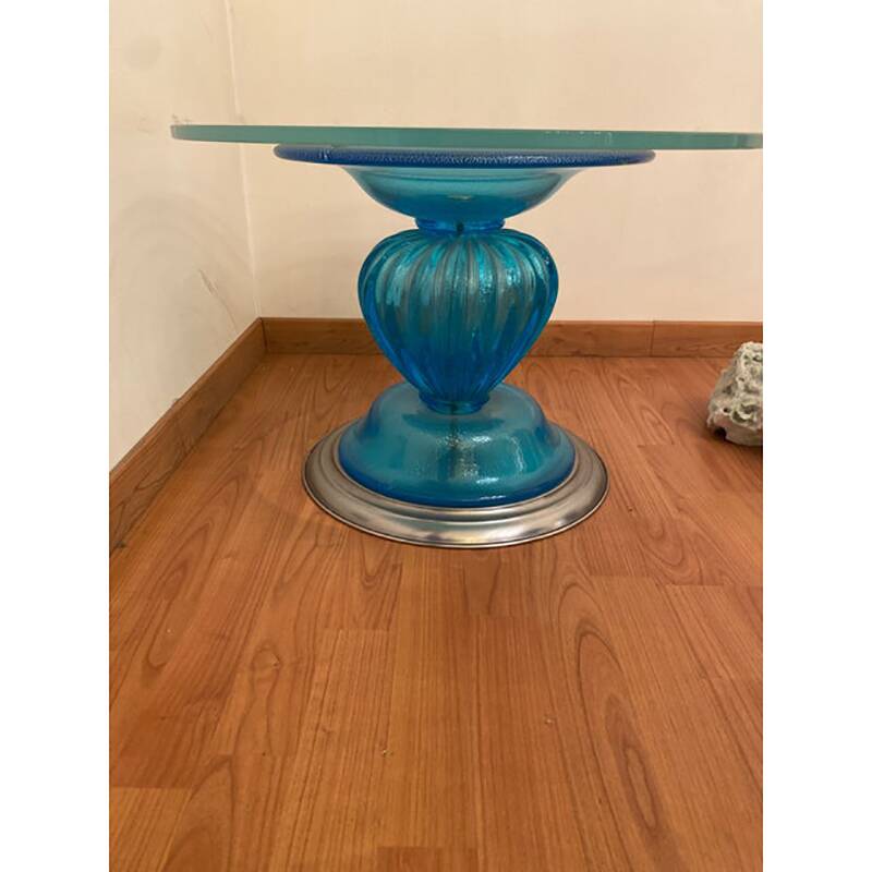 1980s Italian Venetian Blue and Silver Murano Glass Style Coffee Table