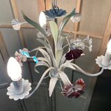 Antique florentine ceiling chandelier floral bouquet design 1970 decorative art sheet metal