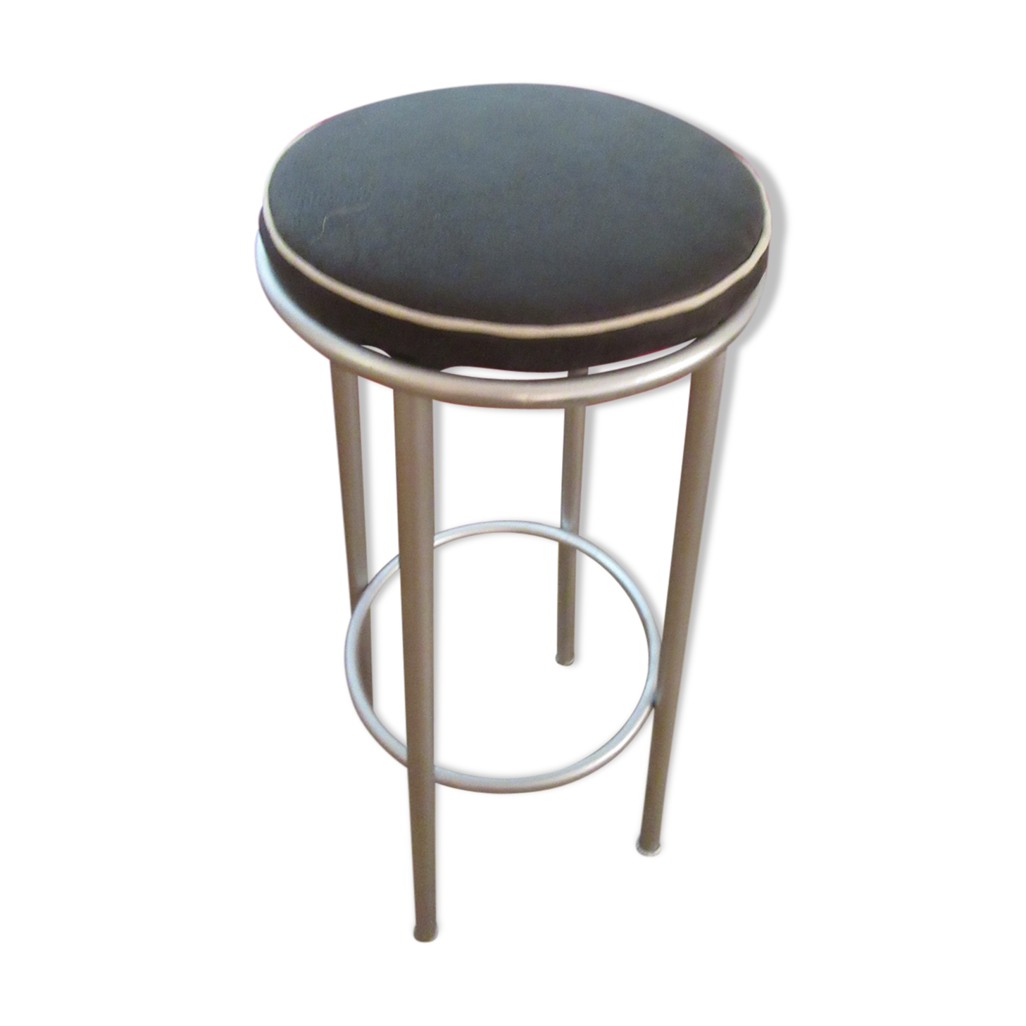 Iron bar stool and black skai seat