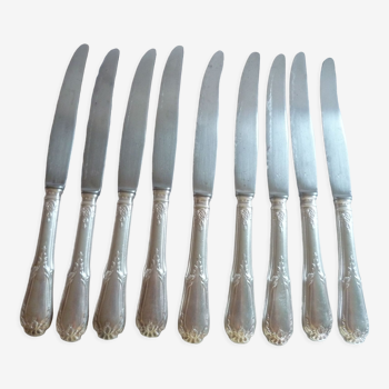 Set of 9 table knives in met. silver style louis XV "shell"