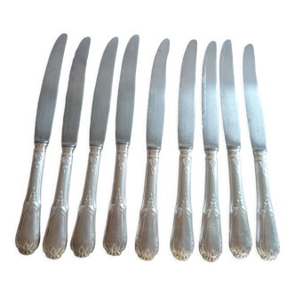 Set of 9 table knives in met. silver style louis XV "shell"