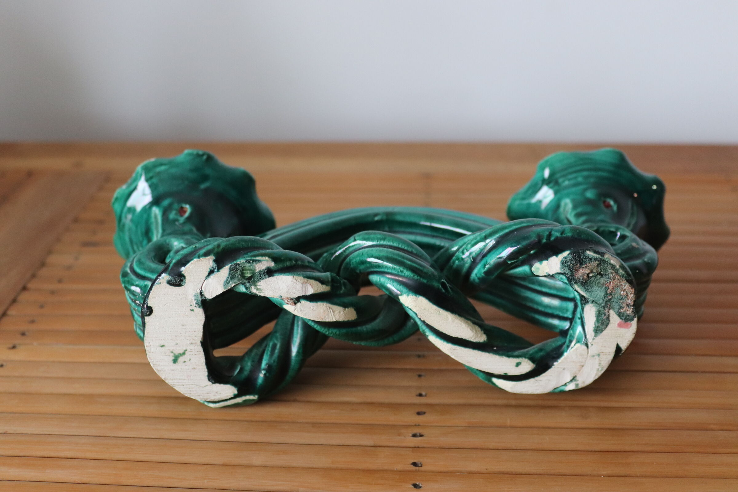 Double candle holder in green ceramic vallauris