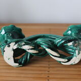 Double candle holder in green ceramic vallauris