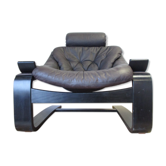 Kroken armchair leather chocolate Ake Fribyter to Nelo 70's