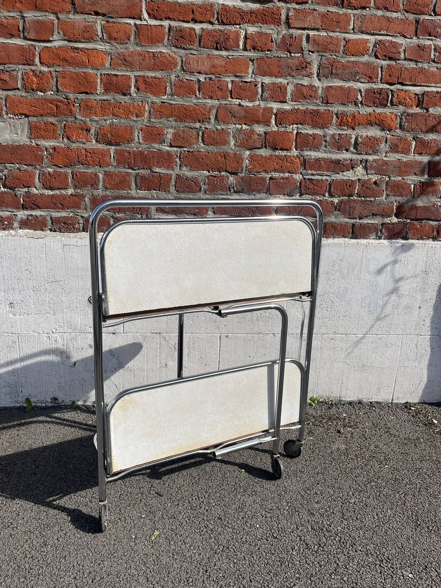 Folding dessert trolley / mid-century service cart in chrome and formica