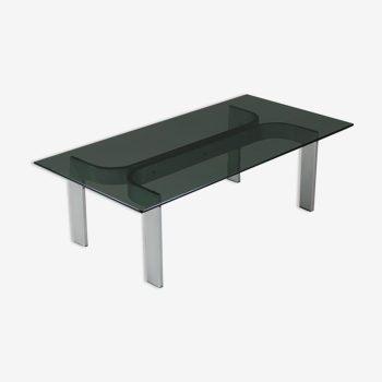 Brushed aluminum coffee table and glass top 1970s