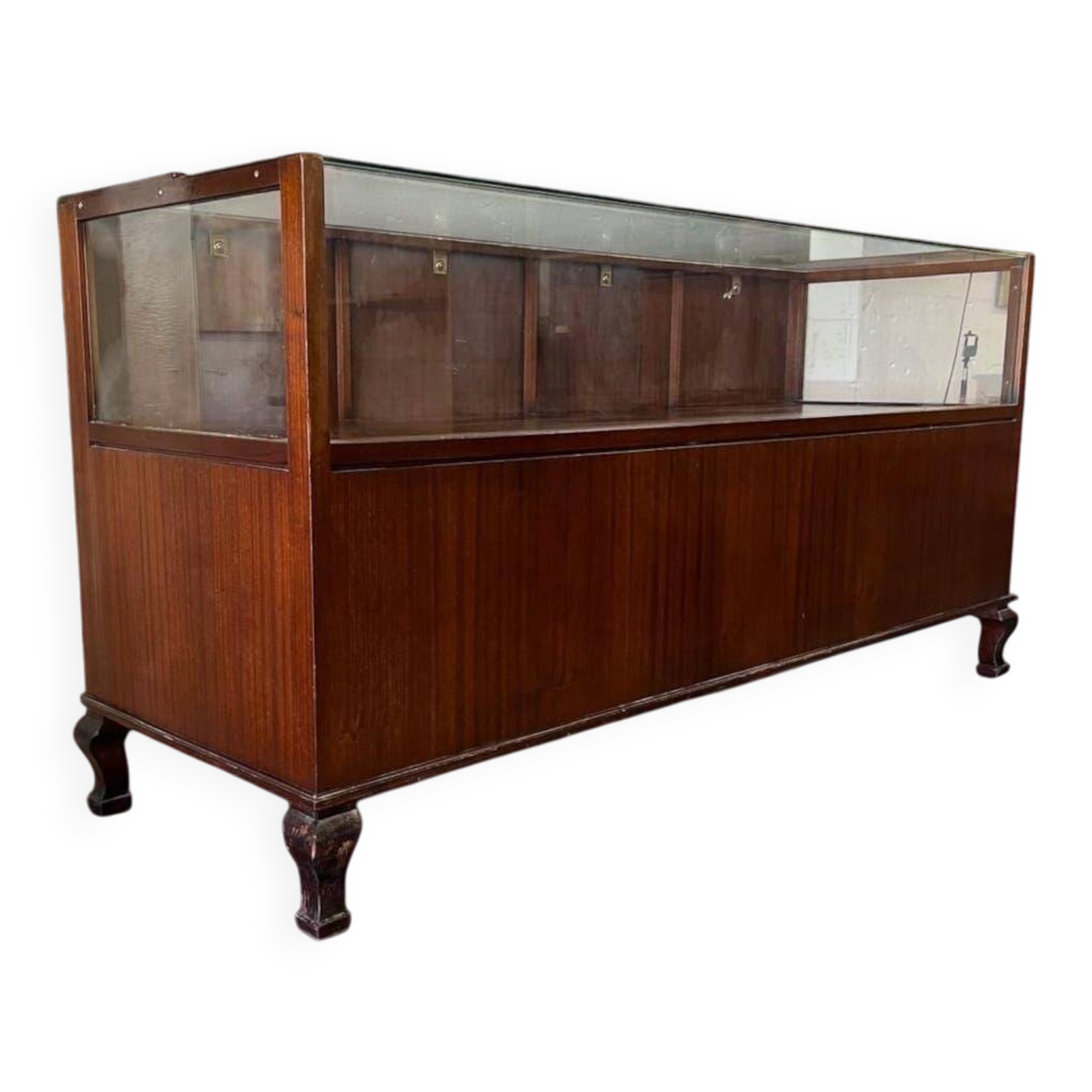 Vintage wooden shop counter/display case.