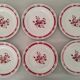 Service cake pie flat plates porcelain opaque badonviller rose bordeaux vintage