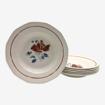 6 assiettes anciennes creuses Sarreguemines modèle 5040