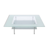 Coffee table in frosted glass and chrome metal