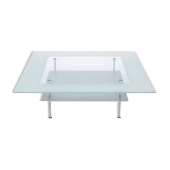 Coffee table in frosted glass and chrome metal