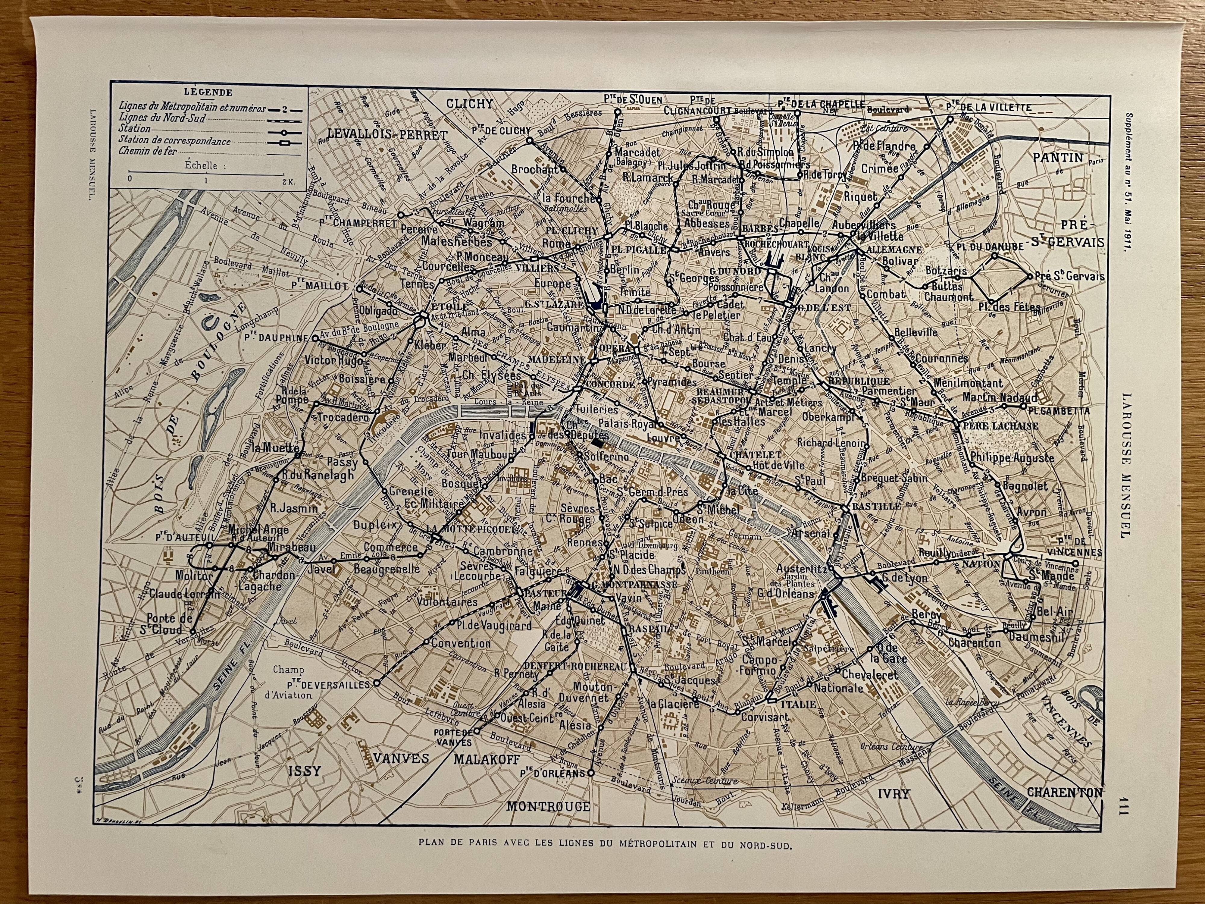 1911 Paris metro map