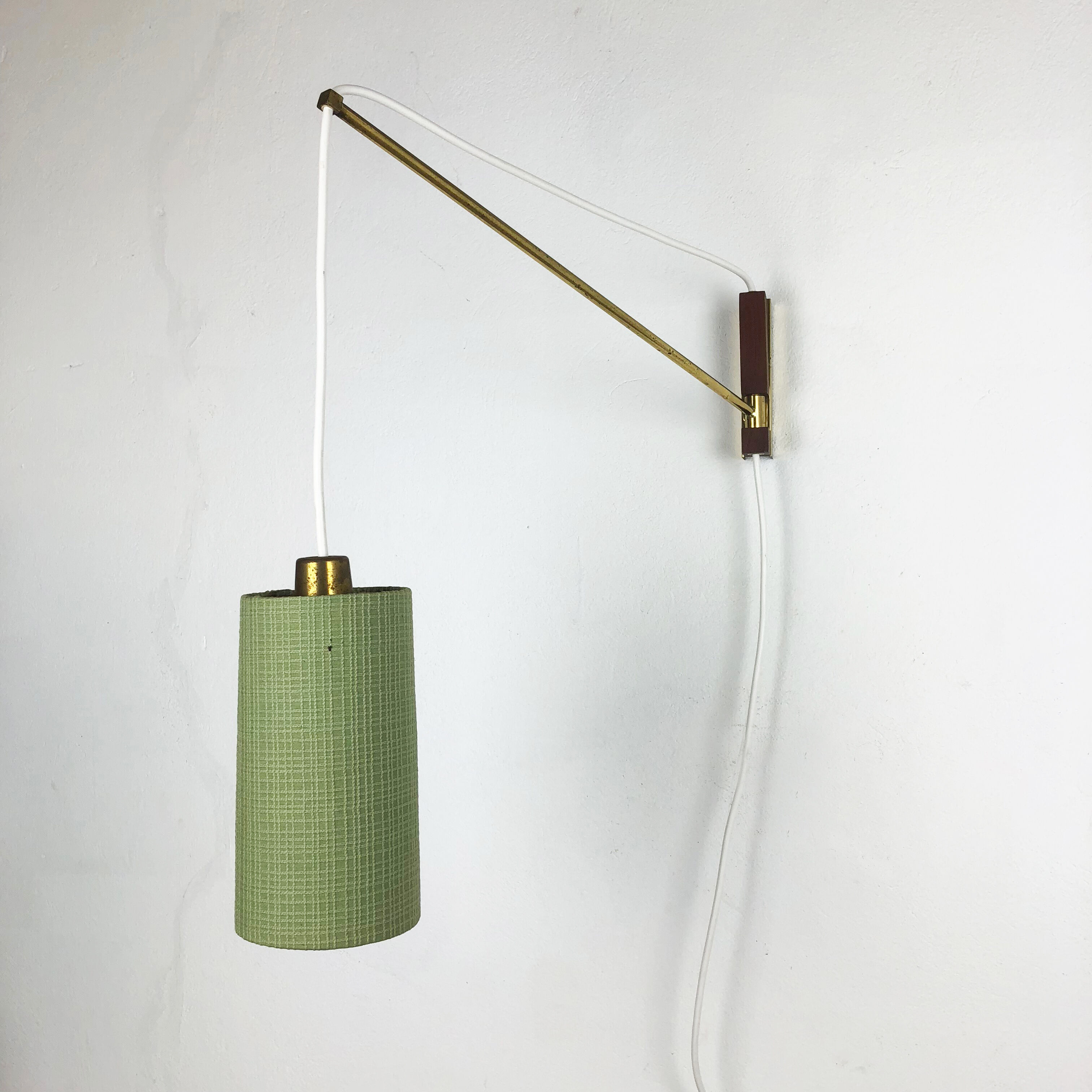 Danish brass and teak wall light, Denmark, 1960s