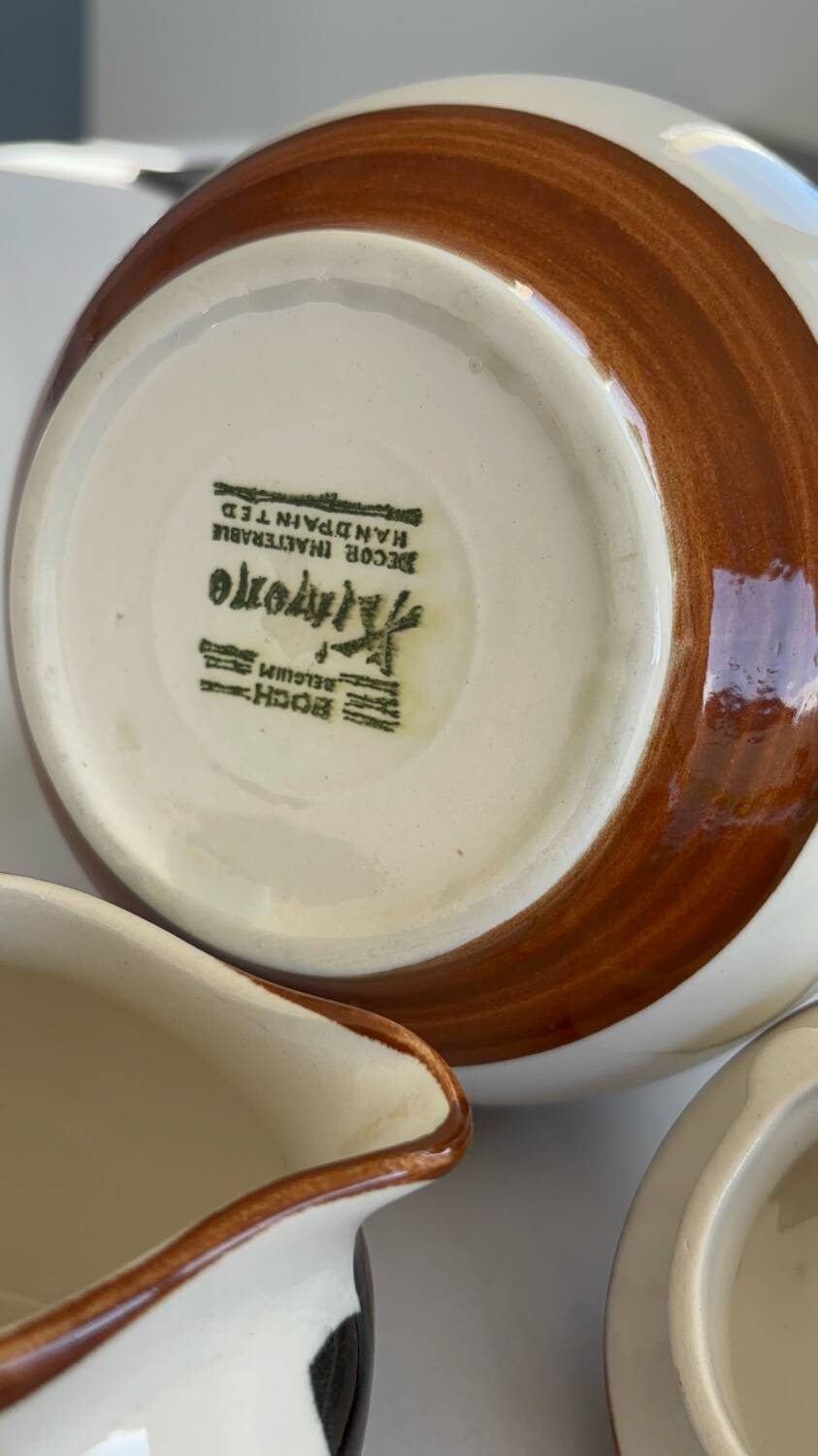 Boch La Louvière teapot and milk jug, kimono pattern