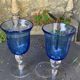 Two large wine glasses in blown and bubbled glass, duo line, vintage