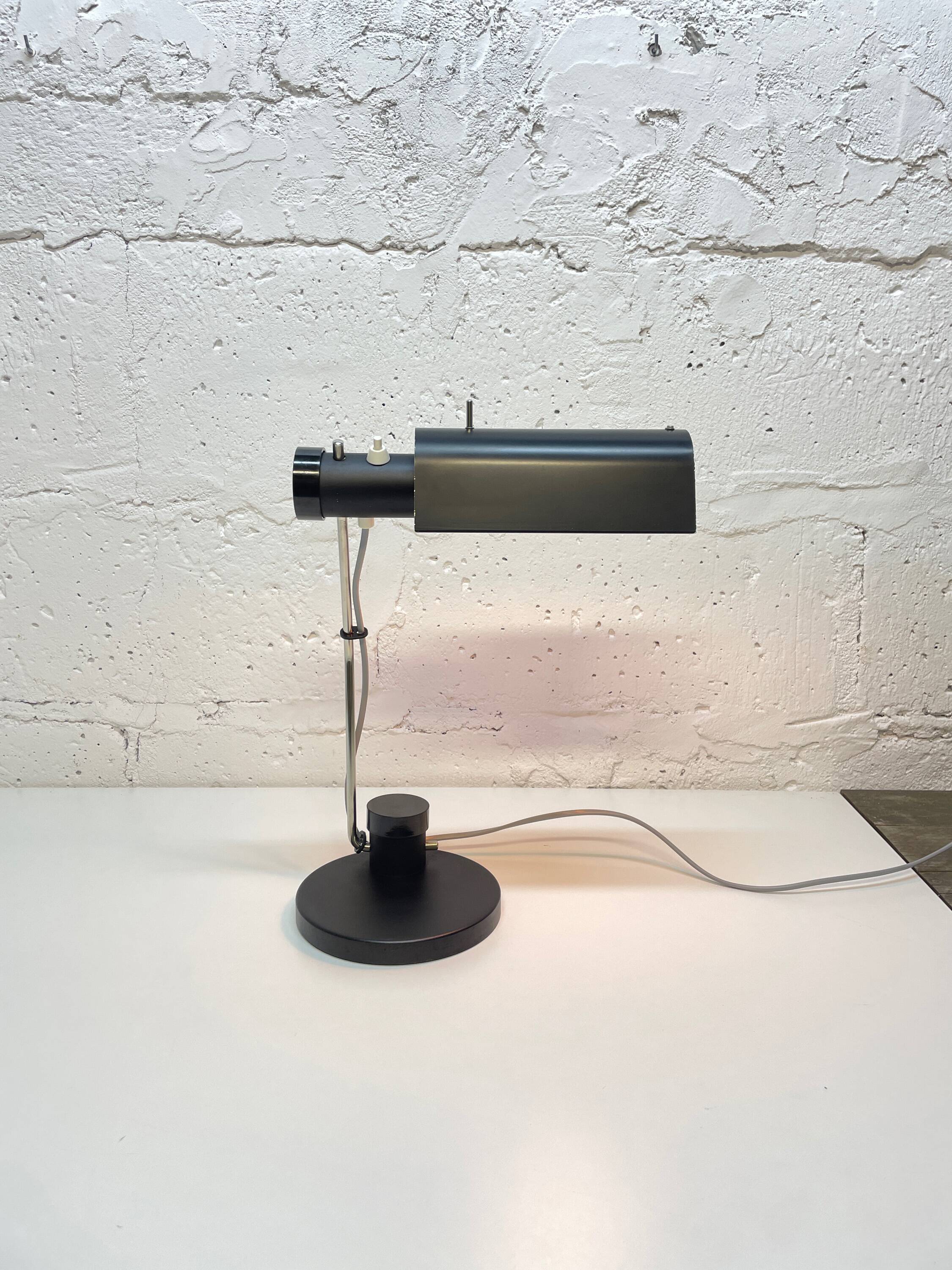Black desk lamp by Oskar Immerschied for PGH Metalldrücker Halle