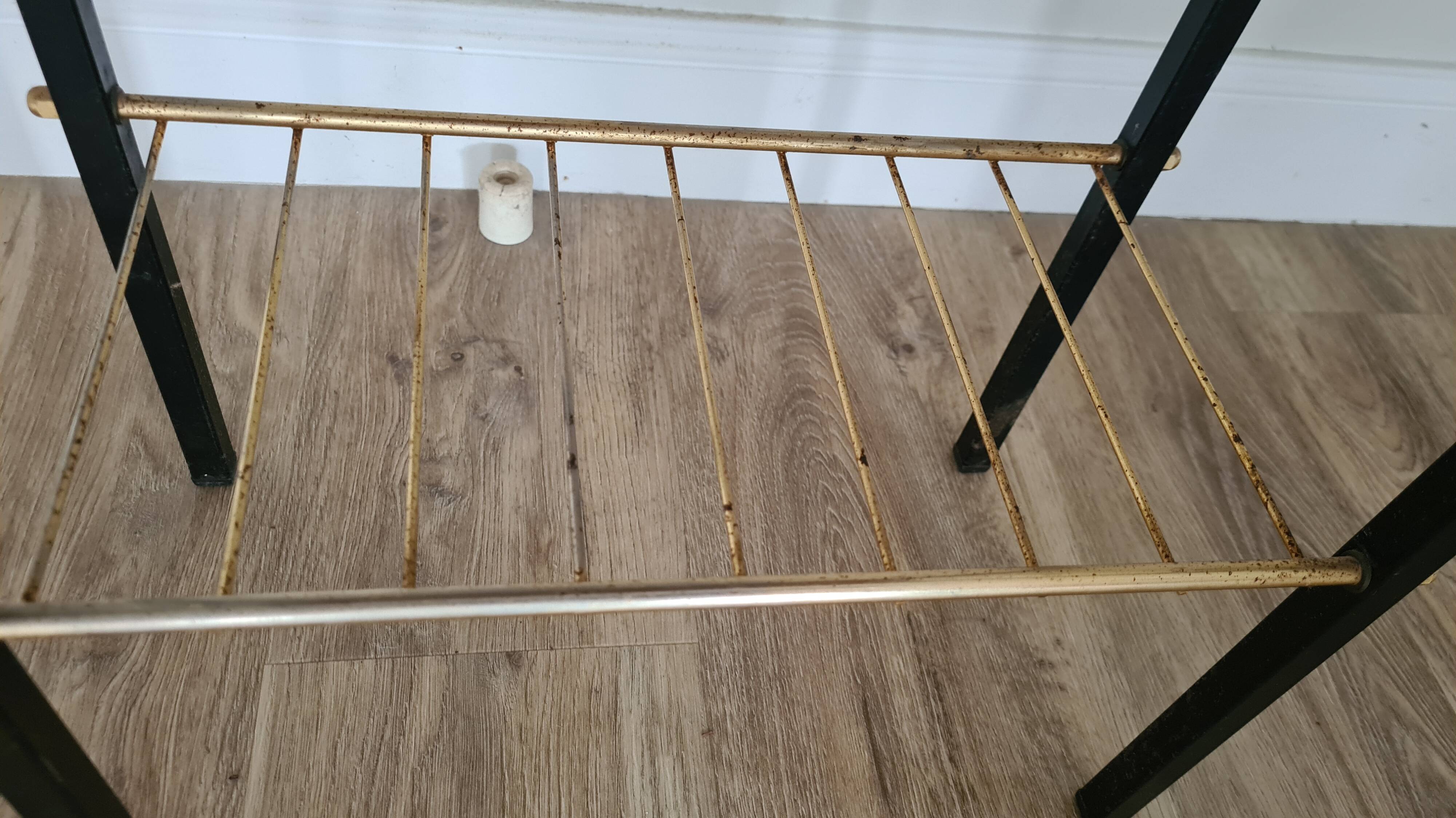 Pierre Guariche style bedside table, wood and metal, vintage, 60s