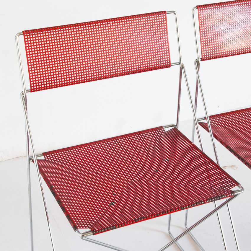 Pair of vintage X-Line chairs in enamelled and chromed metal by N.J. Haugesen for Bent Krogh
