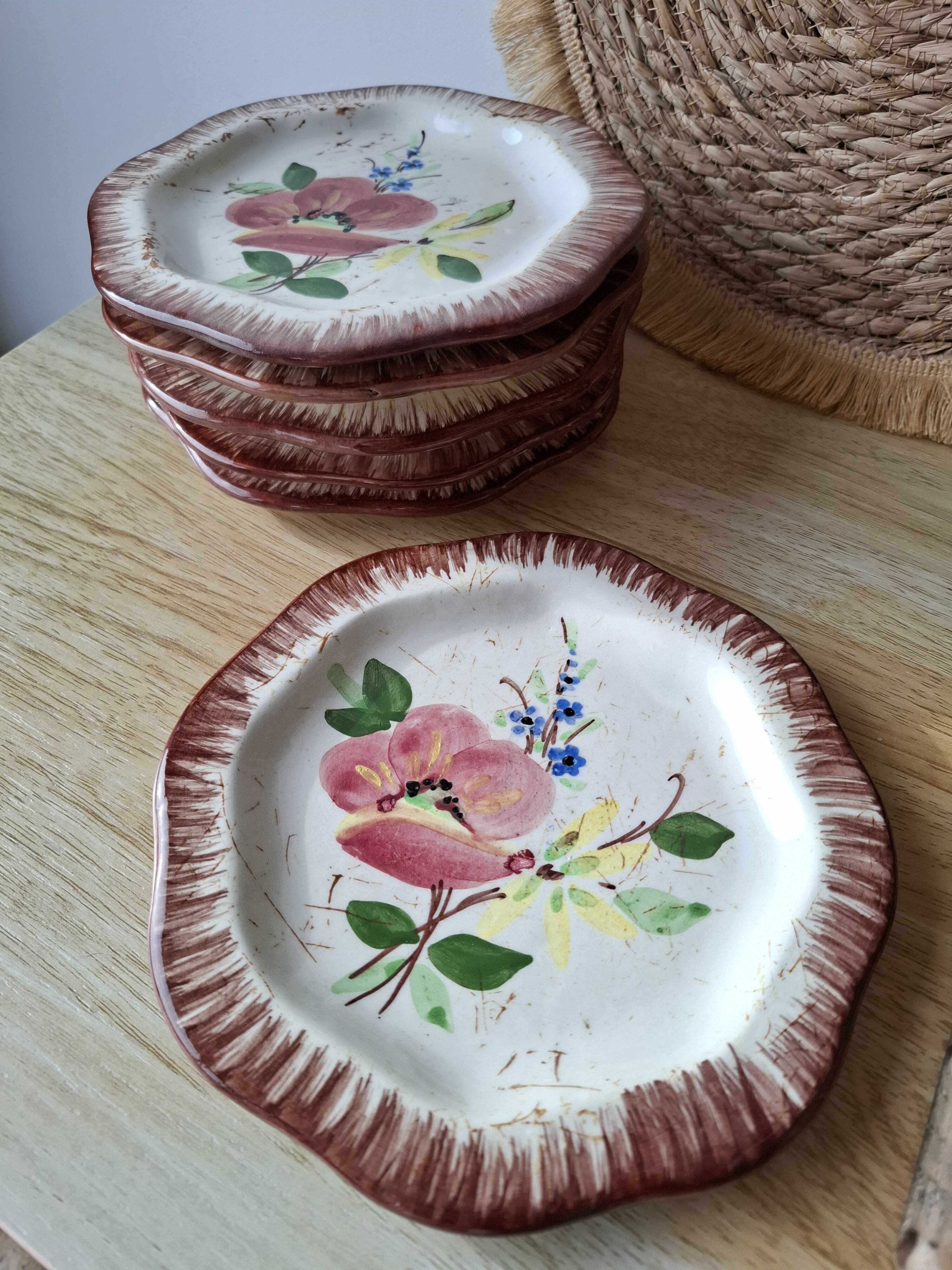 12 antique octagonal dessert plates