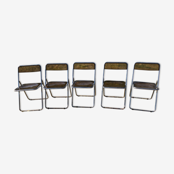 Lot 5 chaises pliantes en plexiglass marron années 70