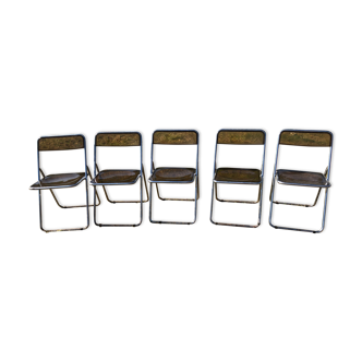 Lot 5 folding chairs in brown plexiglass 70s