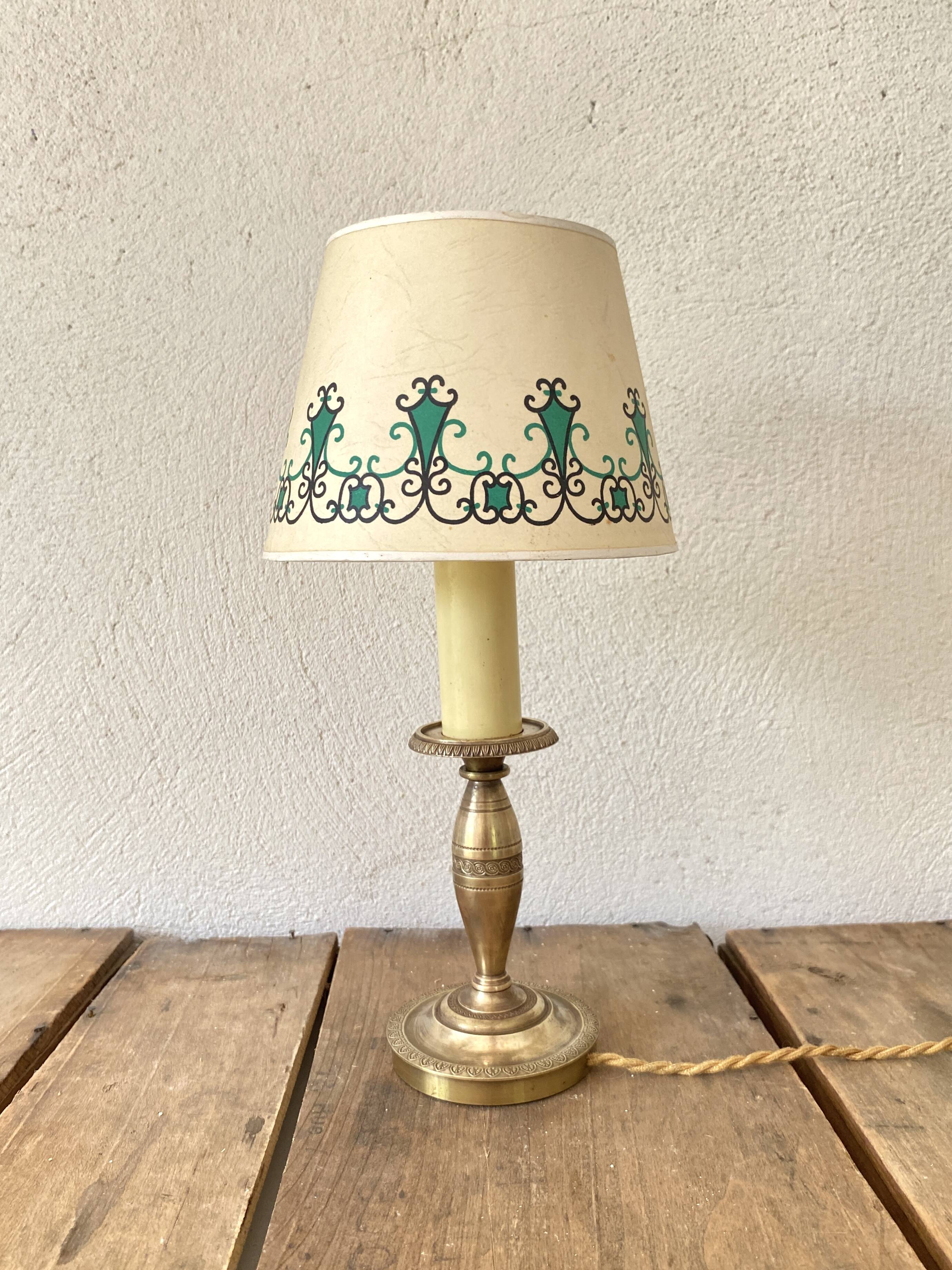 Brass lamp, 2 M new fabric cable, painted lampshade