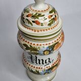 Hand-decorated enamelled ceramic apothecary pot, "Ong. Rasino"
