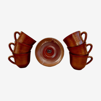 Lot de 6 tasses avec coupelles Arcopal modèle Volcan