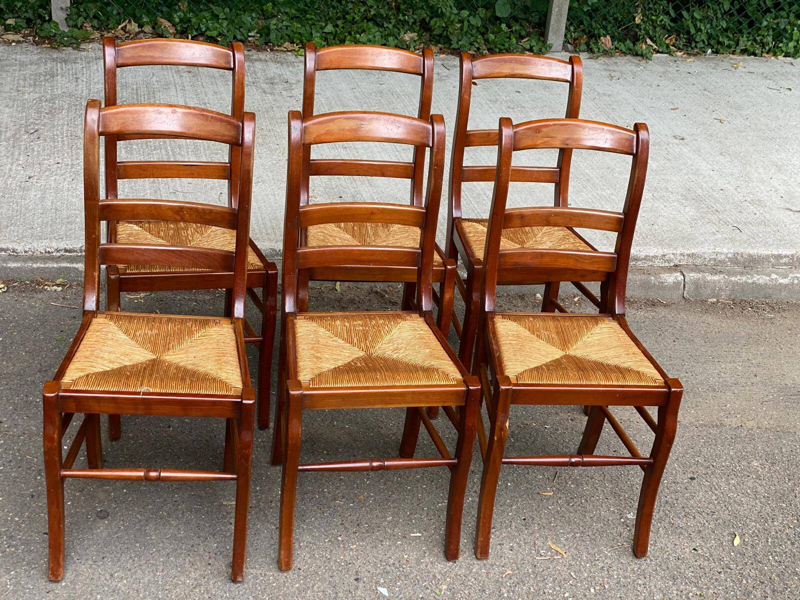 6 solid wood chairs, medium oak, satin and straw