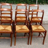 6 solid wood chairs, medium oak, satin and straw