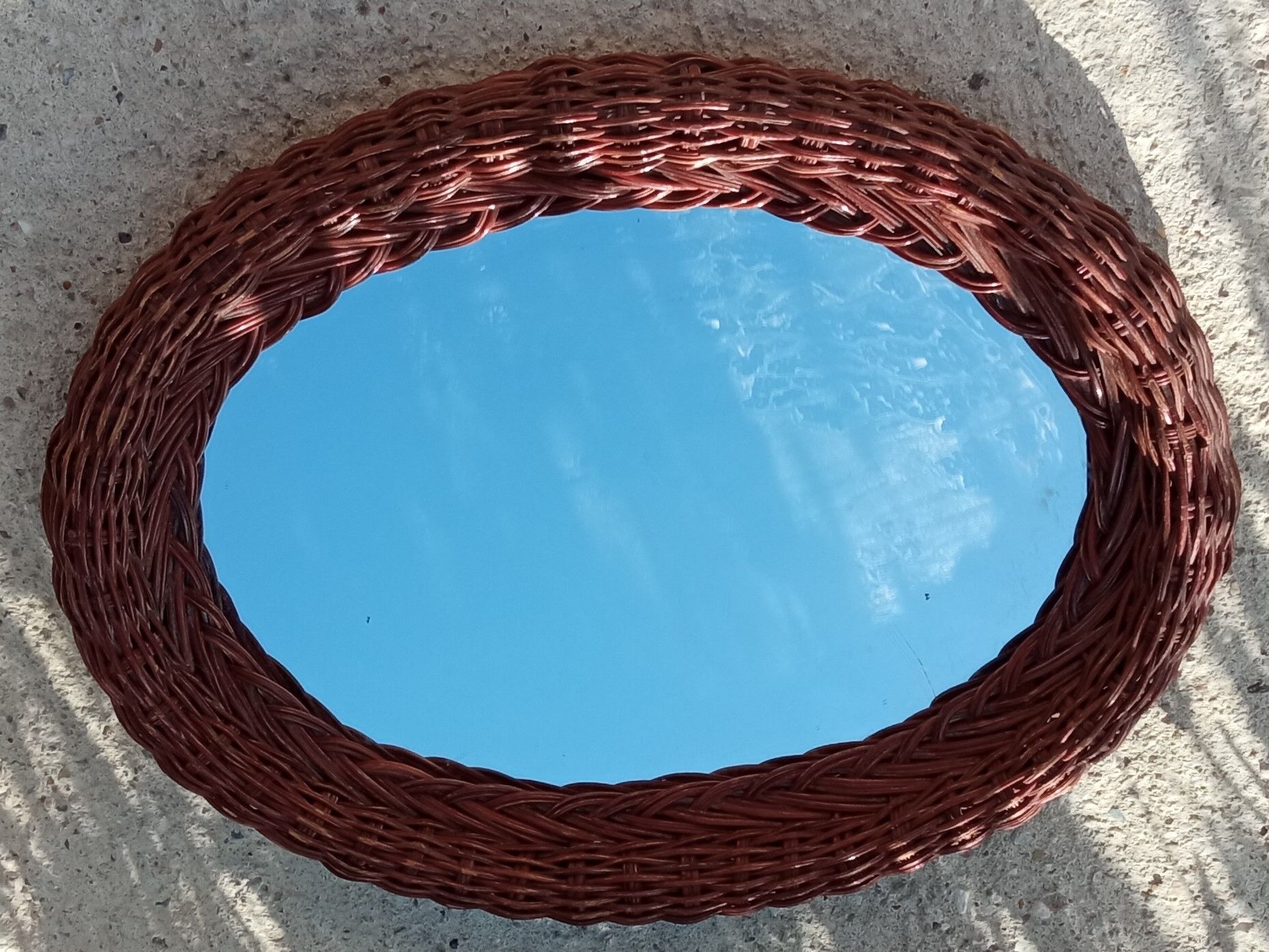 Oval mirror vintage rattan