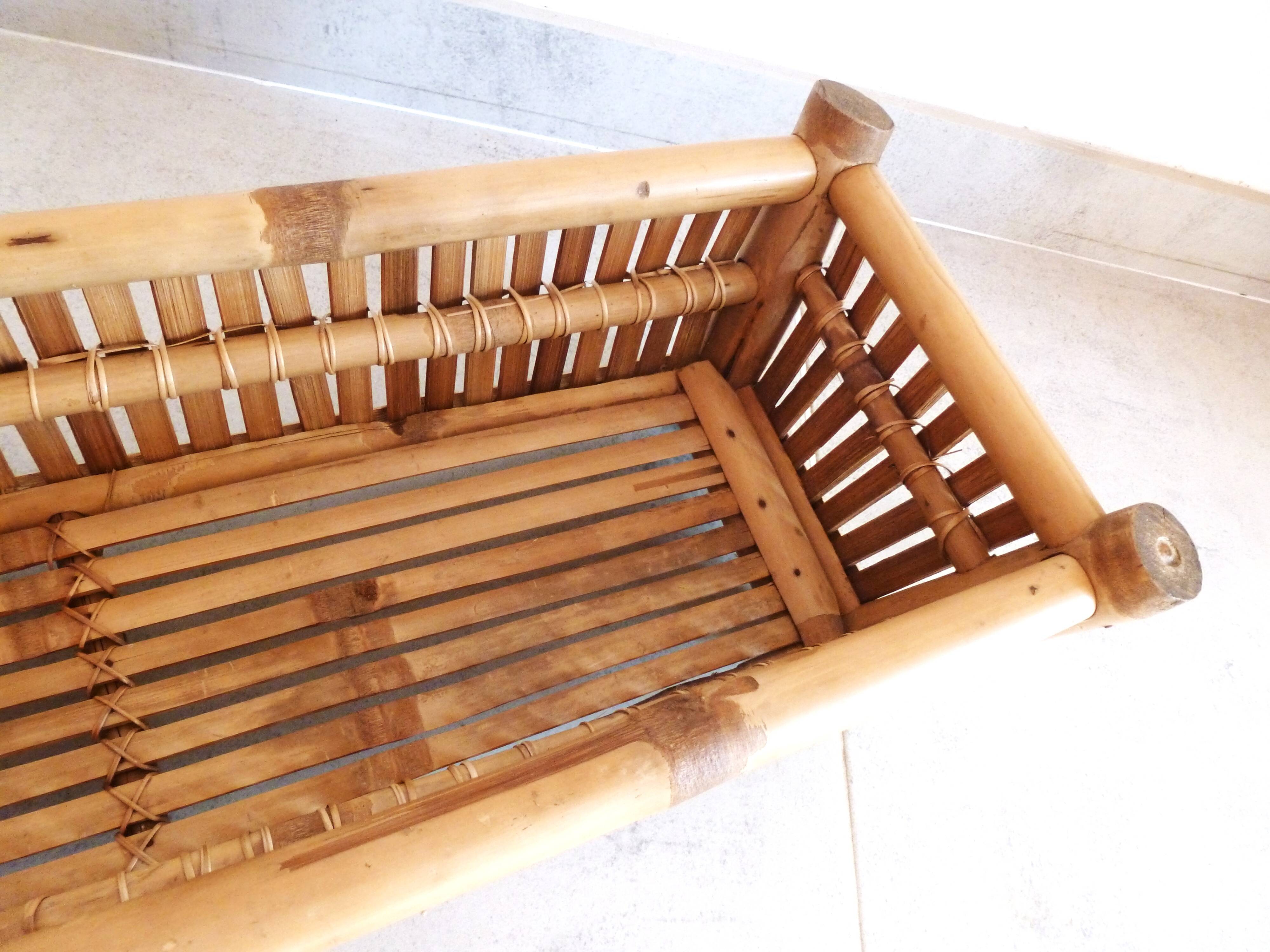 bamboo planter, bamboo and rattan plant pot, indoor planter.